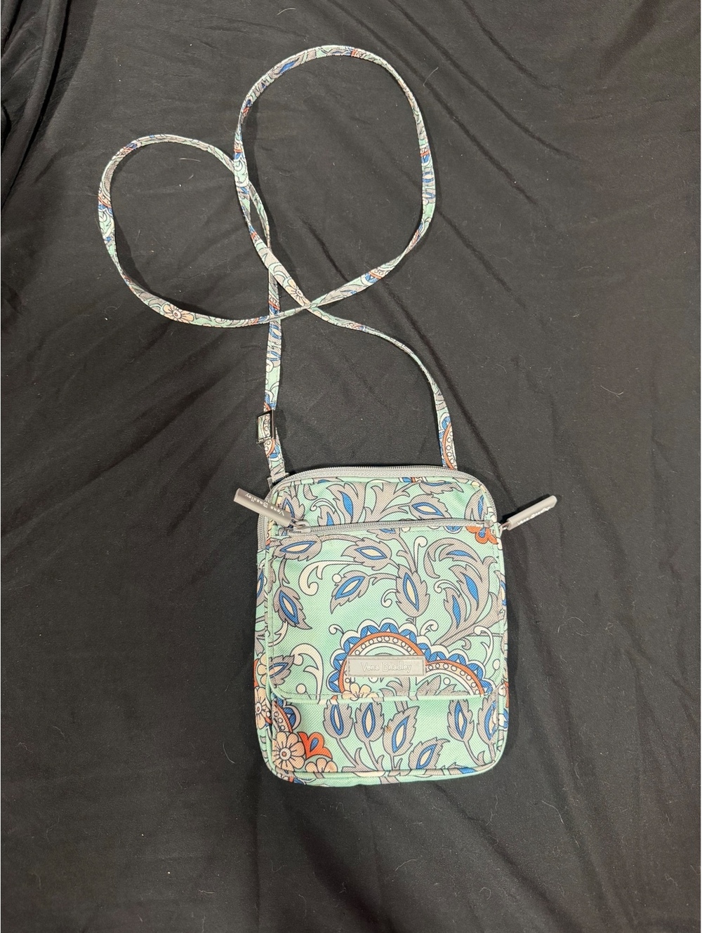 Vera Bradley RFID Mini Crossbody Wallet Bag Mint Blue Floral Paisley